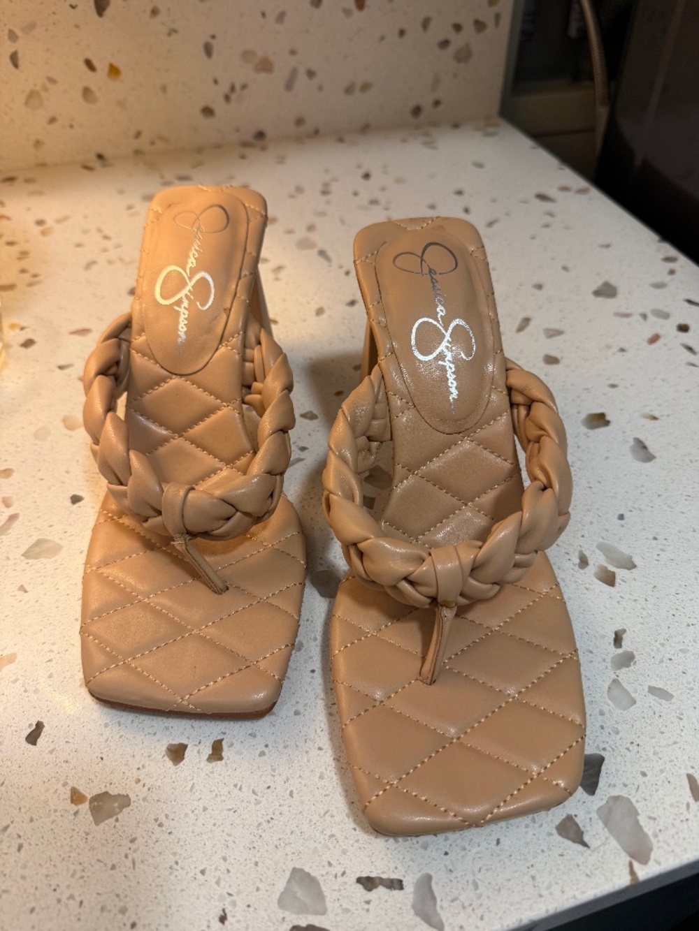 Jessica Simpson tan, quilted sandals